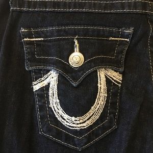True Religion dark wash, straight leg jeans, size 27
